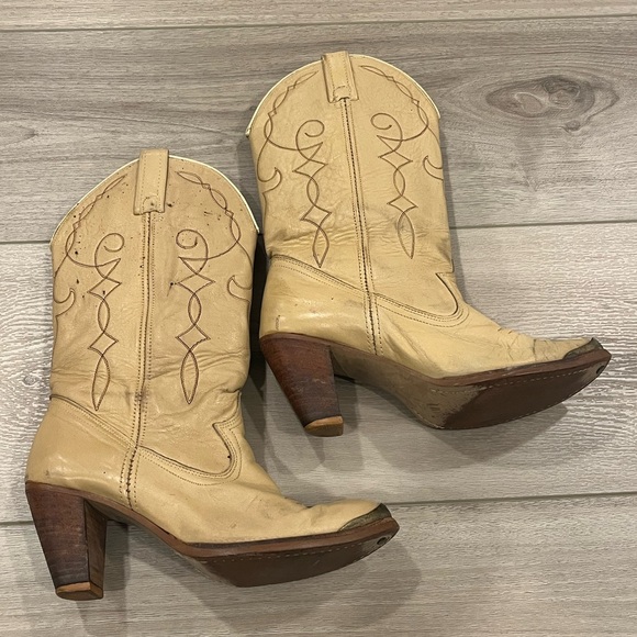 ARIAT Vintage 80s Acme Gold Toe High Heel Western Cowboy Boots Size 7.5 USA Made - Picture 6 of 11